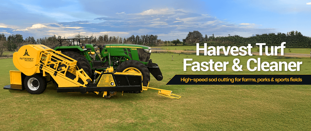 Autocracy landscaping trenching equipment for parks, golf courses, and turf farms